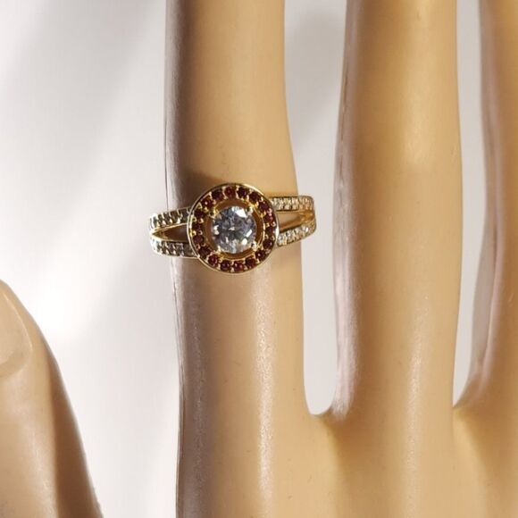 Simulated Diamond CZ & Red CZ Halo Ring SIZE 5-1/4 - Picture 7 of 10